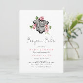 Invitation Bonjour Bebe Paris Baby shower Fleurs roses frança (Debout devant)