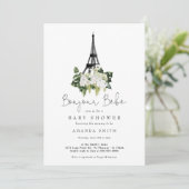 Invitation Bonjour Bebe Paris Baby shower Floral Blanc França (Debout devant)