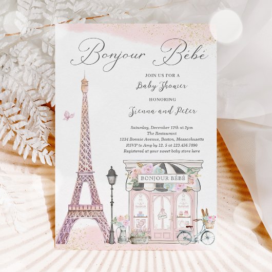 Invitation Bonjour Bébé Paris Baby shower parisien