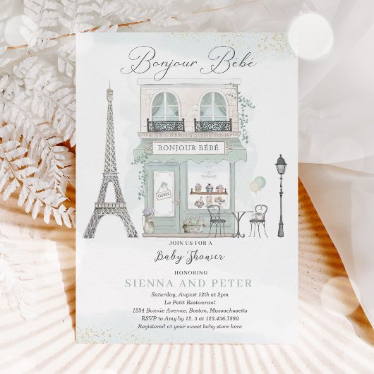 Invitation Bonjour Bébé Paris Baby shower parisien
