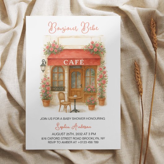 Invitation Bonjour Bebe Paris Café Baby shower