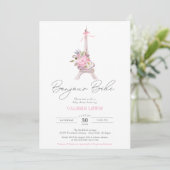 Invitation Bonjour Bebe Paris Eiffel Baby shower Floral rose (Debout devant)