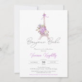 Invitation Bonjour Bebe Paris French Stripe Baby shower (Devant)