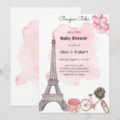 Invitation Bonjour Bebe Paris Parisian French Baby Shower (Devant / Derrière)