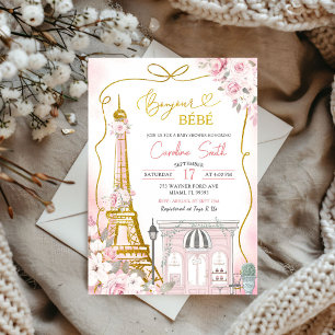 Invitation Bonjour Bebe Pink Café Baby shower Parisien