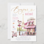 Invitation Bonjour Bebe Pink Paris Café Baby shower (Devant)