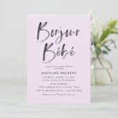 Invitation Bonjour Bebe Purple Baby shower français (Debout devant)