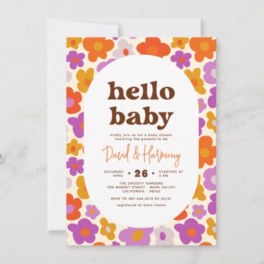 Invitation Bonjour Bébé Retro Daisy Orange & Baby shower pour (Devant)