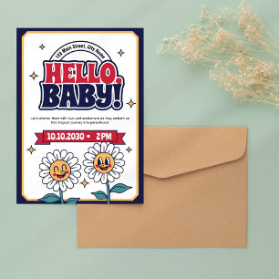 Invitation Bonjour Bébé Retro Sunflower Baby shower mignon