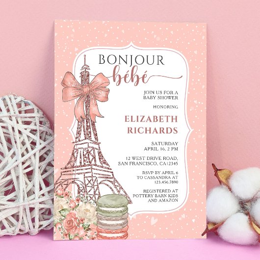 Invitation Bonjour Bebe Romantique Français Baby shower fille