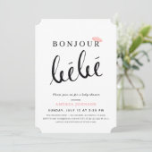 Invitation Bonjour Bebe rose Beret Simple Baby shower fille (Debout devant)