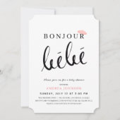 Invitation Bonjour Bebe rose Beret Simple Baby shower fille (Devant)