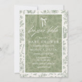 Invitation Bonjour Bebe Sage Green Toile Baby shower français (Devant)