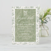 Invitation Bonjour Bebe Sage Green Toile Baby shower français (Debout devant)