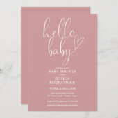 Invitation Bonjour Bébé Script Dusty Rose rose Baby shower fi (Devant / Derrière)
