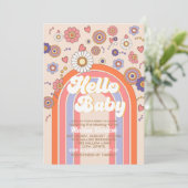 Invitation Bonjour bébé shower aquarelle rétro groovy (Debout devant)