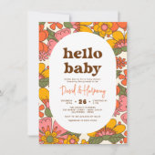 Invitation Bonjour bébé | Super Baby shower Boho Fleurs Rétro (Devant)