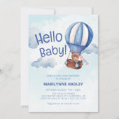 Invitation Bonjour Bébé Teddy Ours Bleu Douche (Devant)