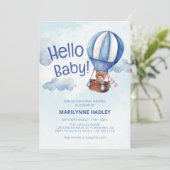 Invitation Bonjour Bébé Teddy Ours Bleu Douche (Debout devant)