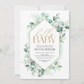 Invitation Bonjour Bébé Vert Eucalyptus Aquarelle Douche (Devant)