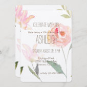Invitation Bonjour Belle aquarelle Fleur anniversaire (Devant / Derrière)
