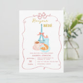 Invitation Bonjour Cafe Baby shower Coquette rose (Debout devant)