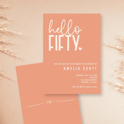 Invitation Bonjour Cinquante-50e Anniversaire Moderne Peach M