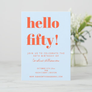 Invitation Bonjour Cinquante Fête d'anniversaire Bleu Orange