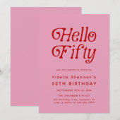Invitation Bonjour Cinquante Moderne Rétro 50e Anniversaire (Devant / Derrière)