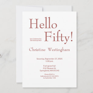 Invitation Bonjour Cinquante Simple Moderne Rose Blanc 50e An