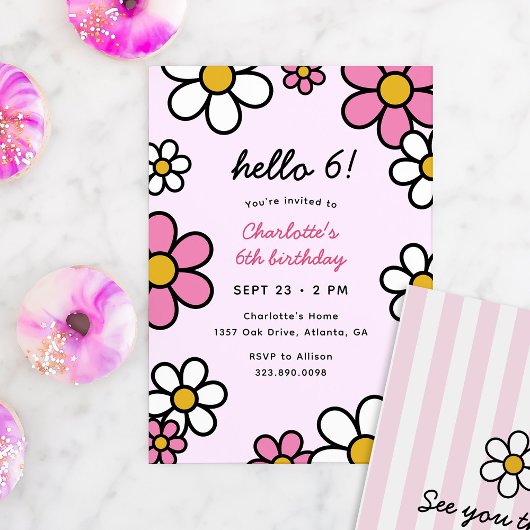 Invitation Bonjour Cutie Cartoon Daisies rose Anniversaire fê