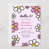 Invitation Bonjour Cutie Cartoon Daisies rose Anniversaire fê (Devant)