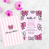Invitation Bonjour Cutie Pink Cartoon Bows Anniversaire