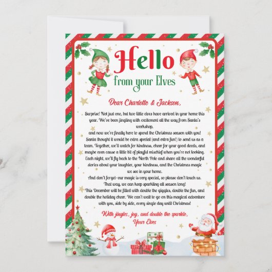 Invitation Bonjour de votre lettre d'arrivée de Noël des Elfe (Devant)