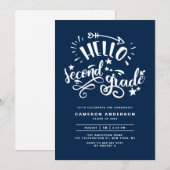 Invitation Bonjour deuxième année | Bleu Premier grade (Devant / Derrière)