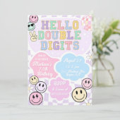 Invitation Bonjour Double chiffres Anniversaire Modèle d'invi (Debout devant)