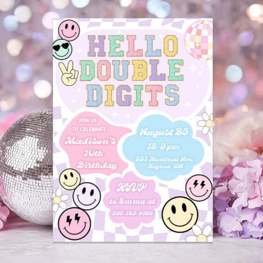 Invitation Bonjour Double chiffres Anniversaire Modèle d'invi