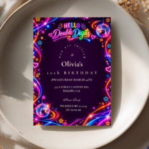 Invitation Bonjour Double Chiffres Néon Anniversaire