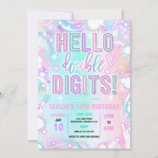 Invitation Bonjour Double Chiffres Tie Dye Neon 10e anniversa (Devant)