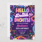 Invitation Bonjour Double Chiffres Tween Neon Glow Girl Anniv (Devant)