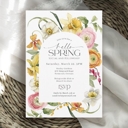 Invitation Bonjour Événement social de printemps Floral ensol