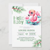 Invitation Bonjour Flamant rose bébé Baby shower Eucalyptus (Devant)