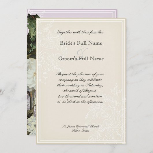 Invitation Bonjour Gloire Hydrangea Mariage Inviter Lavande (Devant / Derrière)