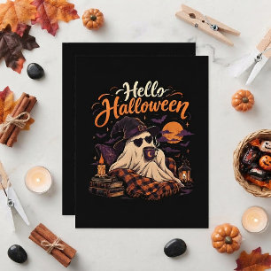 Invitation Bonjour Halloween Gentil Fantôme Buvant du Café