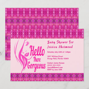 Invitation Bonjour Lady Face Motif rose Baby shower