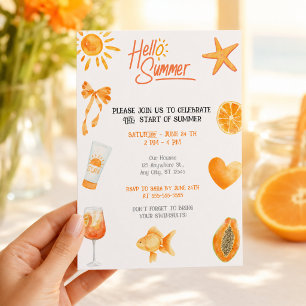 Invitation Bonjour l'été Fête de plage orange tropicale