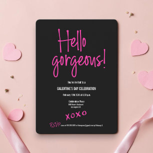 Invitation Bonjour magnifique Galentine's Day xoxo noir rose 