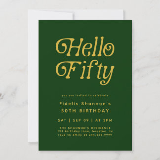 Invitation Bonjour Moderne Retro vert et or 50e anniversaire