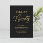 Invitation Bonjour Ninety | Gold & Black 90th Birthday Party (Debout devant)