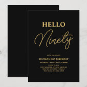 Invitation Bonjour Ninety | Gold & Black 90th Birthday Party (Devant / Derrière)
